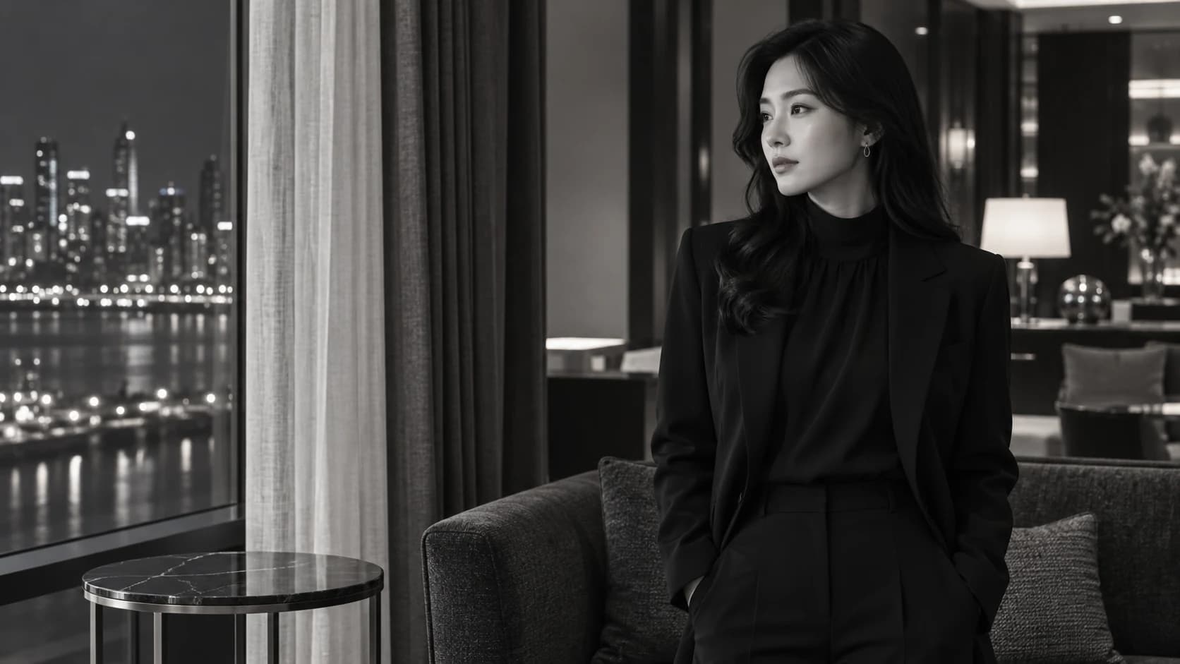 송파구 노래방알바 근무안내의 블랙 재킷 여성 화보